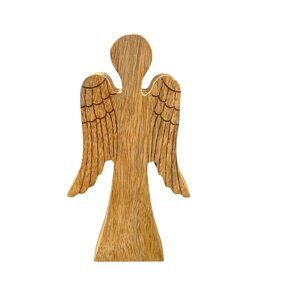 Rustic Handcarved Wooden Angel Figurine Christmas Decor Wings
